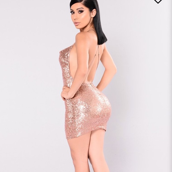 Fashion Nova Gold Dress - Picture 1 of 5